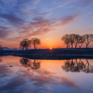 South Korean winter sunset wallpaper