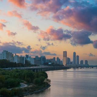 South Korean winter sunset wallpaper