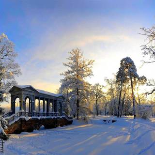 Winter scenes with bridge wallpaper