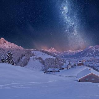 Mountain winter night wallpaper