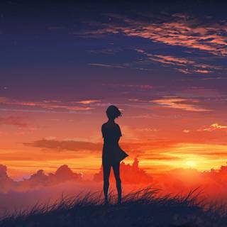Anime sunset red wallpaper