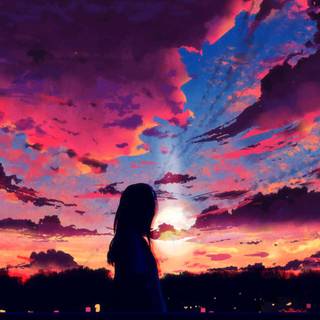 Anime sunset red wallpaper