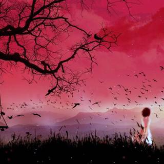 Anime sunset red wallpaper