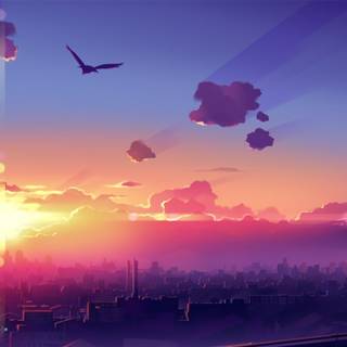 Anime sunset red wallpaper