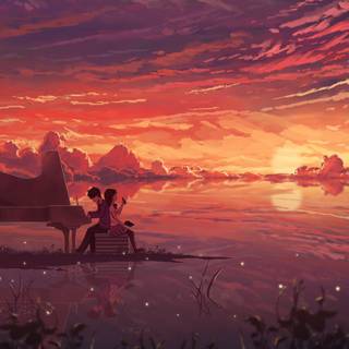 Anime sunset red wallpaper