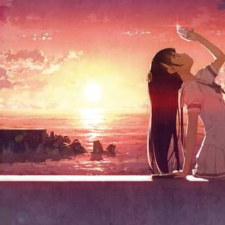 Anime sunset red wallpaper