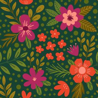 Boho green spring flowers wallpaper