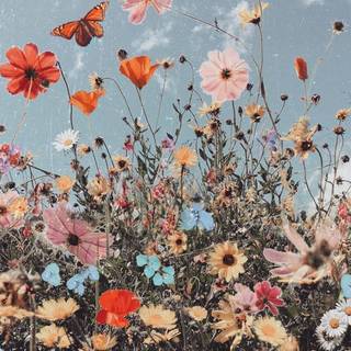 Boho green spring flowers wallpaper