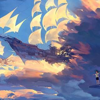 Aesthetic blue anime PC wallpaper