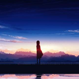 Aesthetic blue anime PC wallpaper