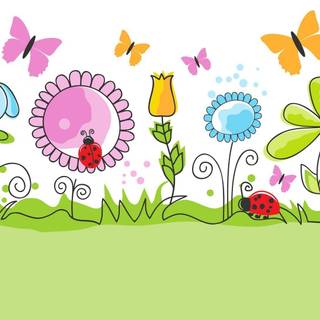 Springtime cartoon flowers wallpaper