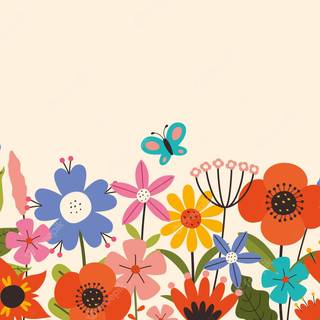 Springtime cartoon flowers wallpaper