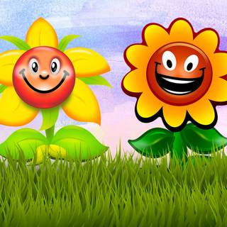 Springtime cartoon flowers wallpaper
