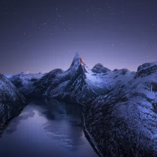Blue night winter mountain wallpaper