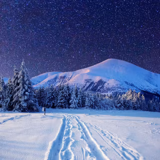 Blue night winter mountain wallpaper