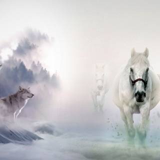 Horse and wolf wallpaper