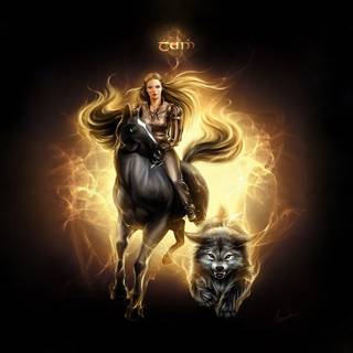 Horse and wolf wallpaper