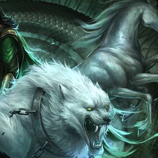 Horse and wolf wallpaper