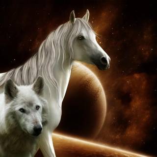 Horse and wolf wallpaper