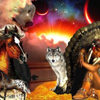 Horse and wolf wallpaper