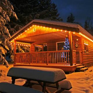 Romantic winter cabin wallpaper