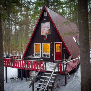 Romantic winter cabin wallpaper