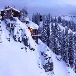 Romantic winter cabin wallpaper