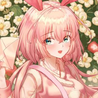 Pink strawberry anime girl wallpaper