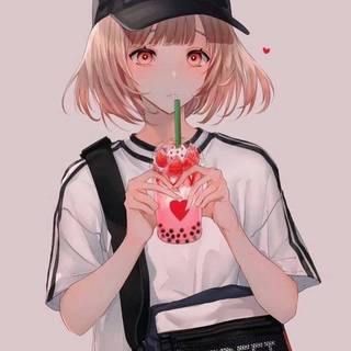 Pink strawberry anime girl wallpaper