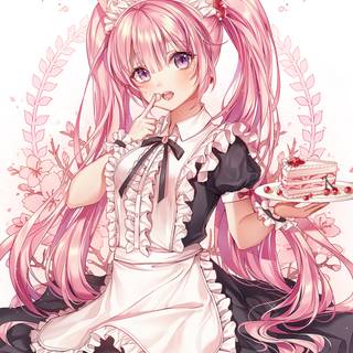 Pink strawberry anime girl wallpaper