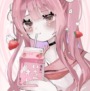 Pink strawberry anime girl wallpaper
