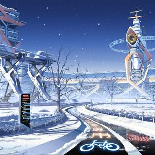 Winter town anime wallpaper