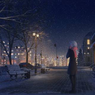 Winter town anime wallpaper