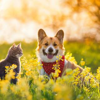 Spring cat and dogs wallpaper