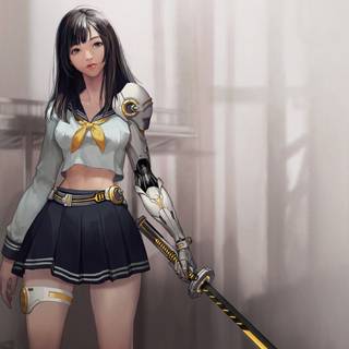 Anime girl katana 4k wallpaper