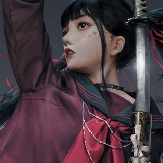 Anime girl with katana wallpaper