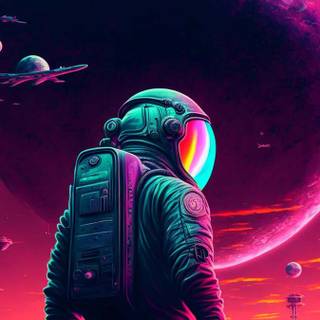 Neon planets wallpaper