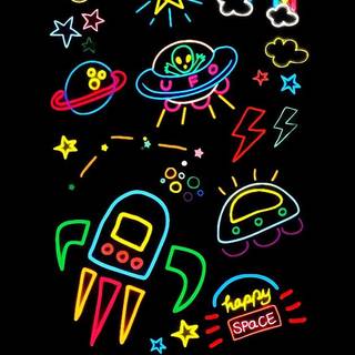 Neon planets wallpaper