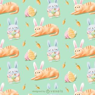 Cute cat and bunny Easter wallpaper