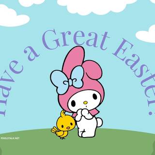 Cute cat and bunny Easter wallpaper