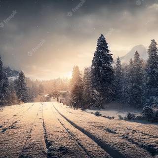 Natural winter road way wallpaper