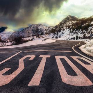 Natural winter road way wallpaper