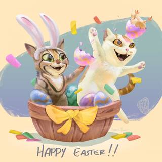 Easter cat and bunny wallpaper