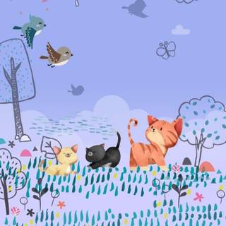 Cartoon animal spring wallpaper