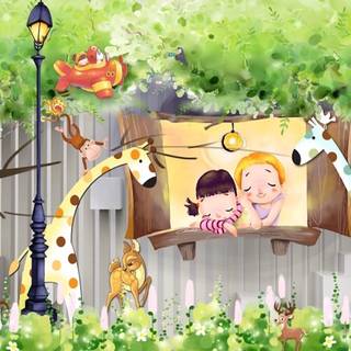 Cartoon animal spring wallpaper
