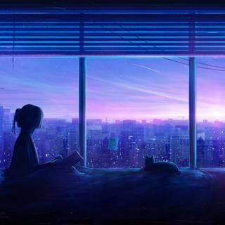 Purple and blue girl anime wallpaper