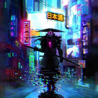 Neon samuari wallpaper
