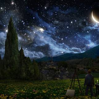 Starry Night painting wallpaper