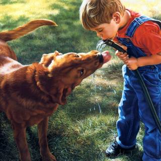 Dog and boy wallpaper