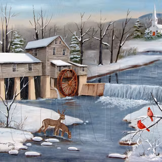 Country winter art wallpaper